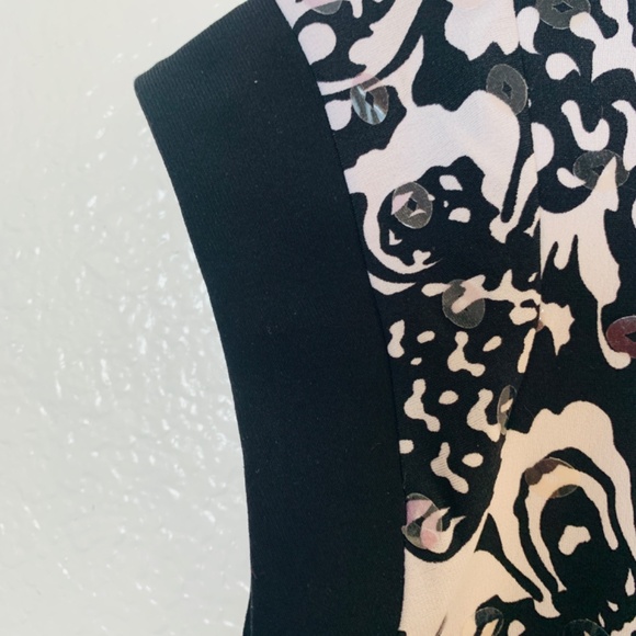 Joseph Ribkoff Damask Print Dress Size 8 Black White Sequins Body Con - Picture 5 of 14